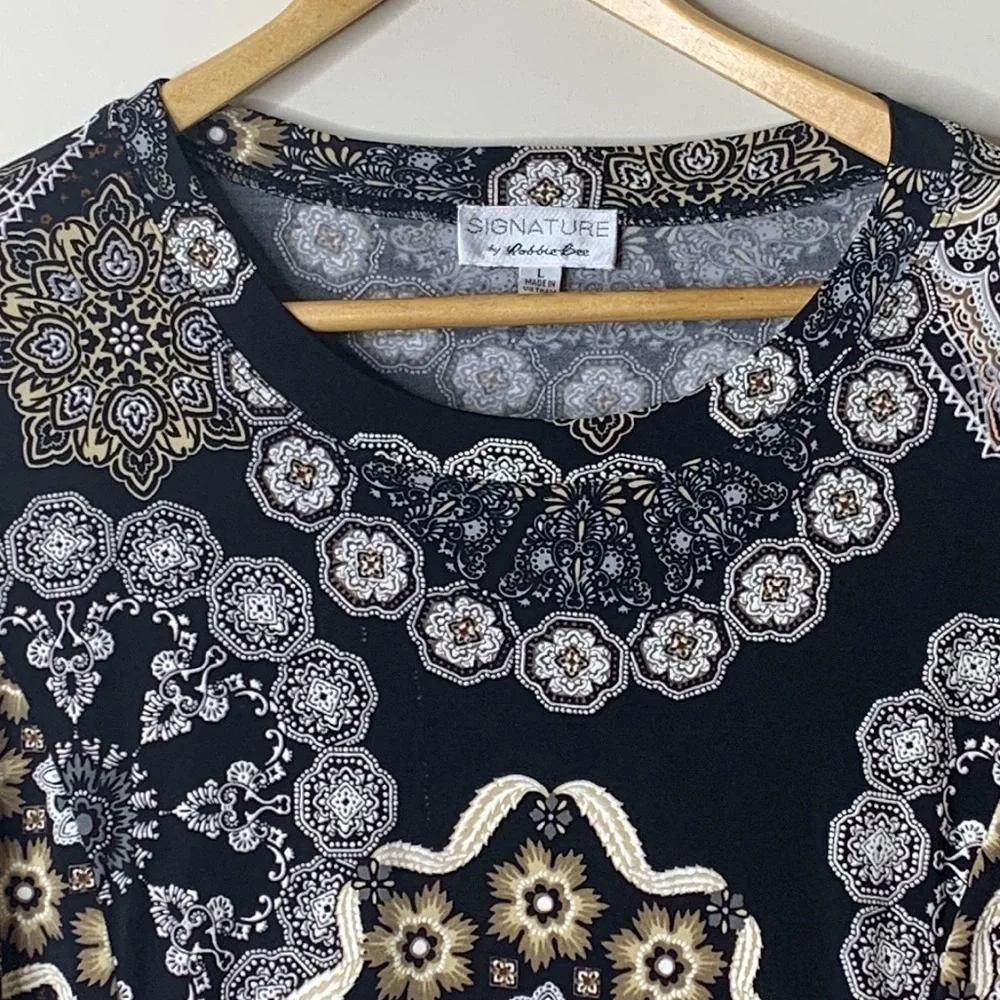 Signature Robbie Bee | Navy Pocket Round Neck Graphic Print Dress L - Picture 3 of 16